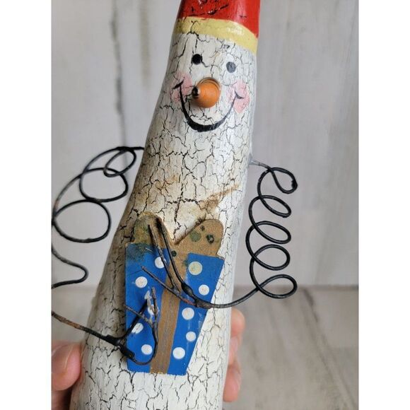 Tall skinny snowman vintage rustic happy present Xmas figure - Picture 12 of 12